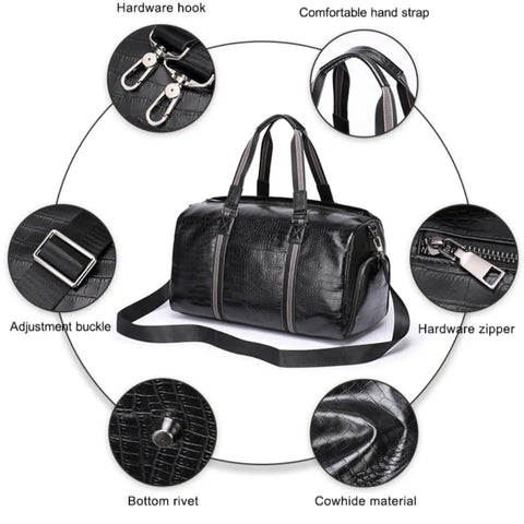 Luxury Crocodile Embossed Leather Duffle Bag