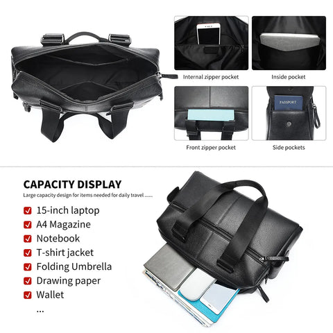 Premium Leather Travel Bag with Wide Straps