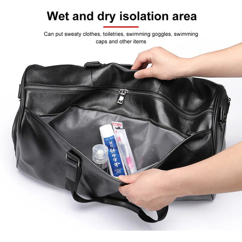 Large Leather Travel Duffle Bag