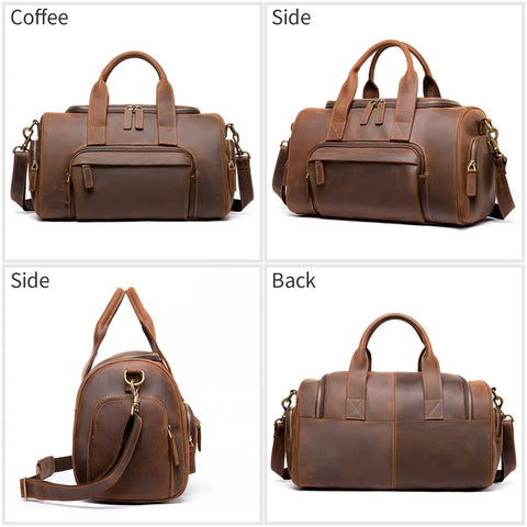 Multi-Compartment Leather Travel Bag - Brown