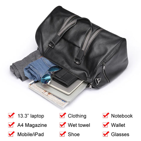 Premium Leather Duffle Bag with Stripe Detail