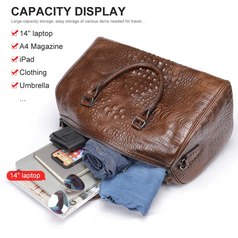 Luxury Crocodile Embossed Leather Travel Bag