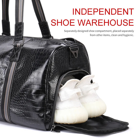 Luxury Crocodile Embossed Leather Duffle Bag