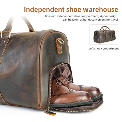 Vintage Crazy Horse Leather Travel Duffle