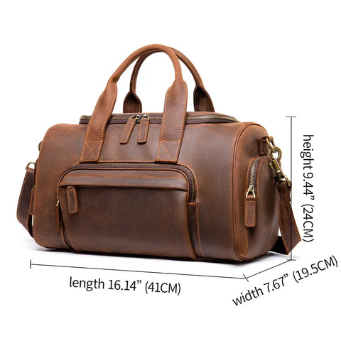 Multi-Compartment Leather Travel Bag - Brown