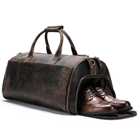 Vintage Leather Travel Duffle with Shoe & Garment Compartments