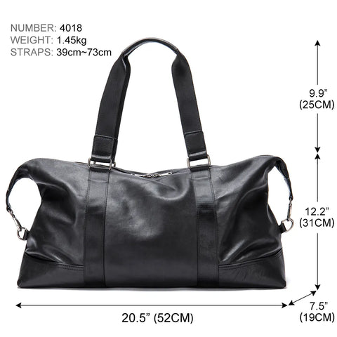 Soft Leather Weekender Bag with Wide Straps