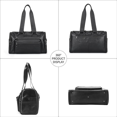 Multi-Zip Leather Duffle Bag with Wide Straps