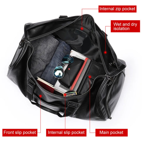 Large Leather Travel Duffle Bag