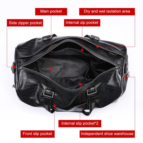 Luxury Crocodile Embossed Leather Duffle Bag