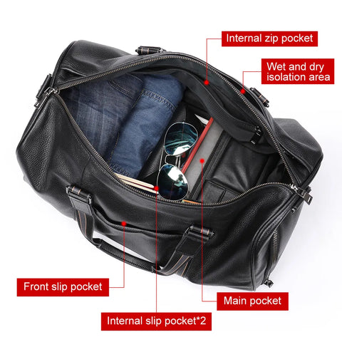 Premium Leather Duffle Bag with Stripe Detail