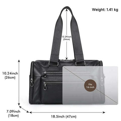 Multi-Zip Leather Duffle Bag with Wide Straps