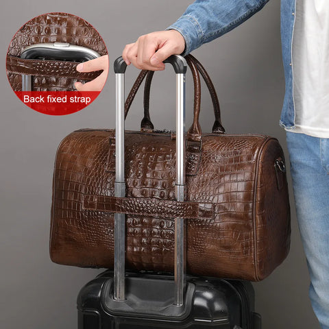 Luxury Crocodile Embossed Leather Travel Bag