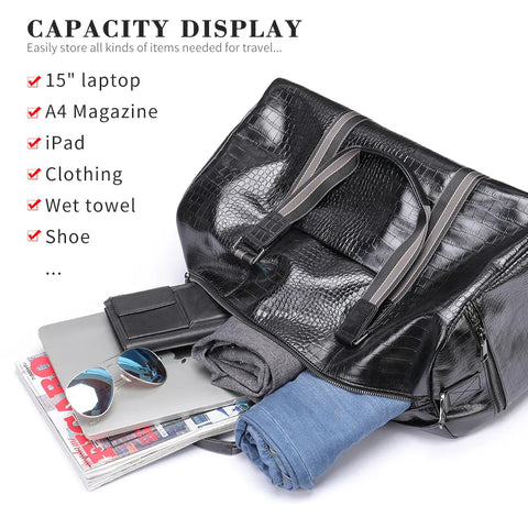 Luxury Crocodile Embossed Leather Duffle Bag