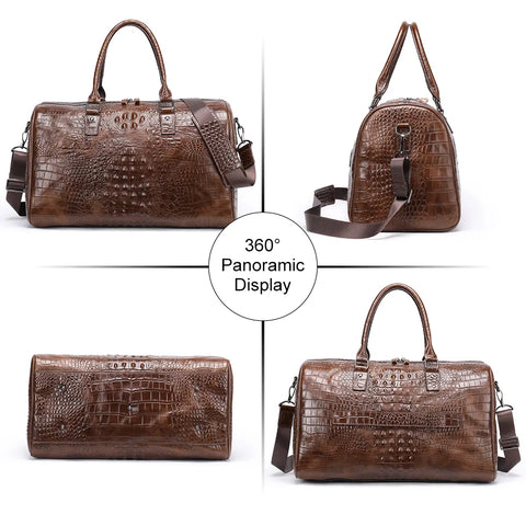 Luxury Crocodile Embossed Leather Travel Bag