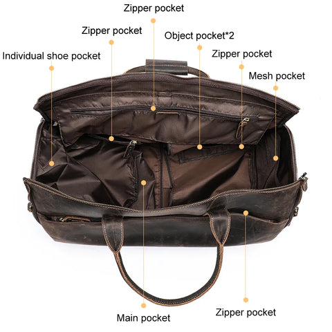 Vintage Leather Travel Duffle with Shoe & Garment Compartments