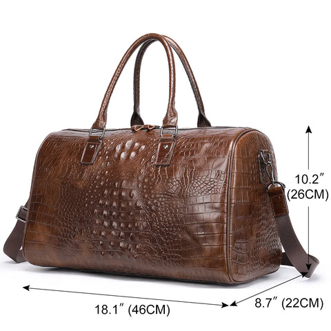 Luxury Crocodile Embossed Leather Travel Bag